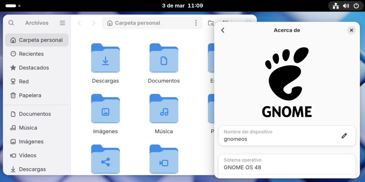 Captura de pantalla de GNOME OS 48.