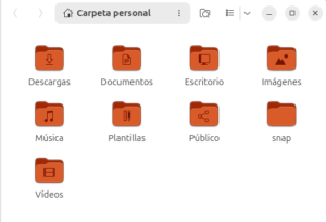 Varios directorios dentro de la Carpeta personal con nombres como Descargas, Documentos...