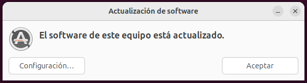 Diálogo de Actualización de software dice: El software de este equipo está actualizado.