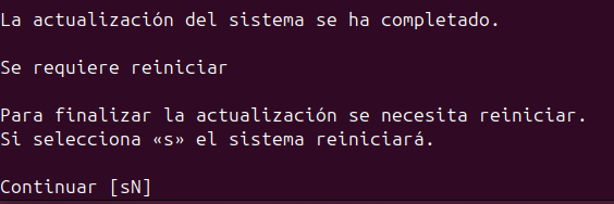 Pantallazo de do-release-upgrade informando que la actualización ha ido bien y pidiendo permiso para reiniciar.