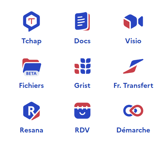 Una cuadrícula muestra los nombres e iconos de varios productos de LaSuite.