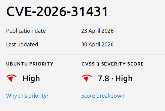 CVE-2026-31431, prioridad alta.